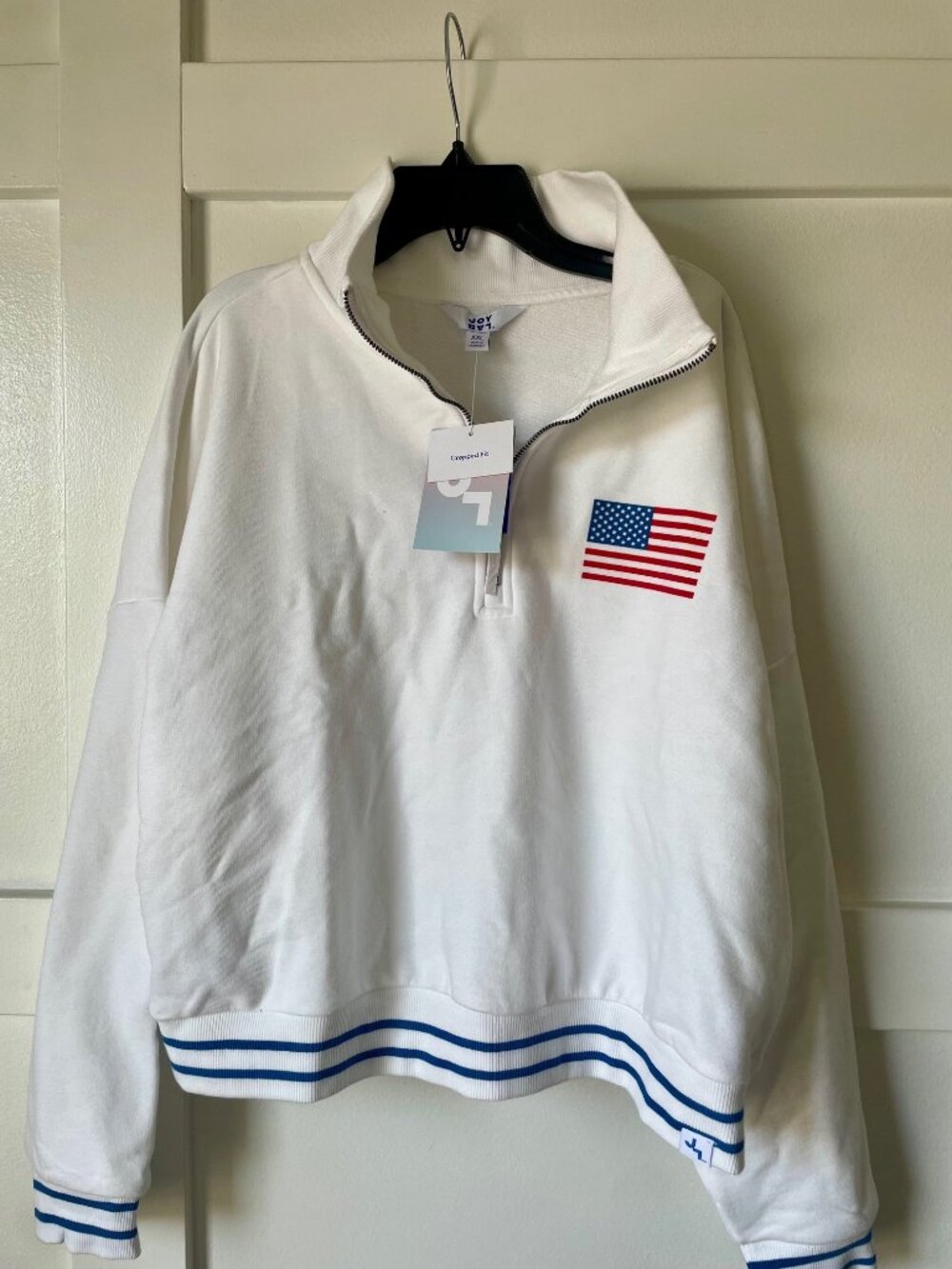 JoyLab USA Flag Cropped Half Zip Sweatshirt NWT XXL Patriotic Pullover
